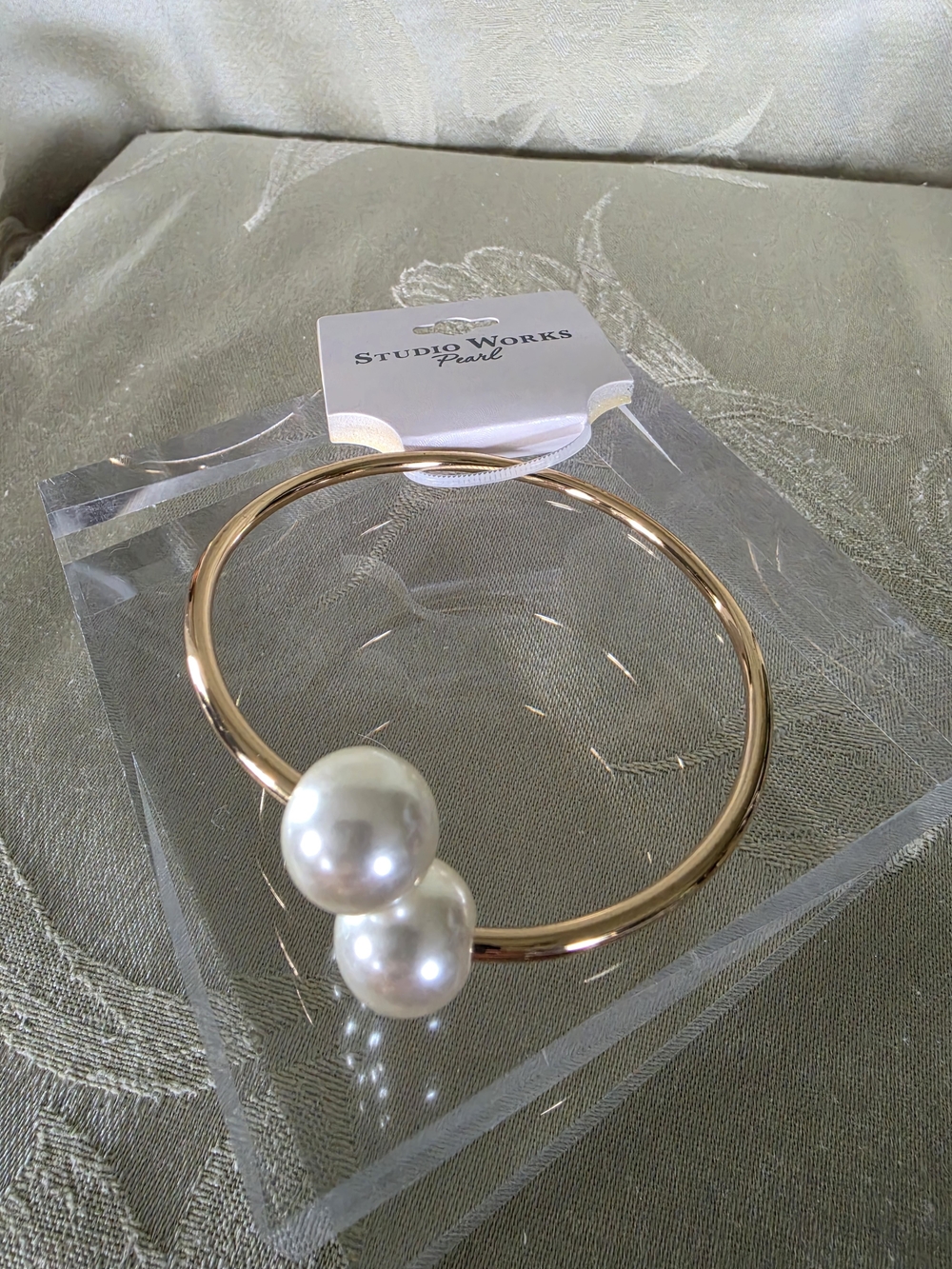 #1182 Studio Works Gold Bangle Bracelet with White Pearl Accents